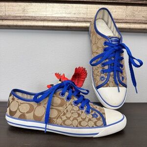 Coach Mika A1851 Signature C Jacquard Khaki Blue Lace Up Sneakers 7.5B